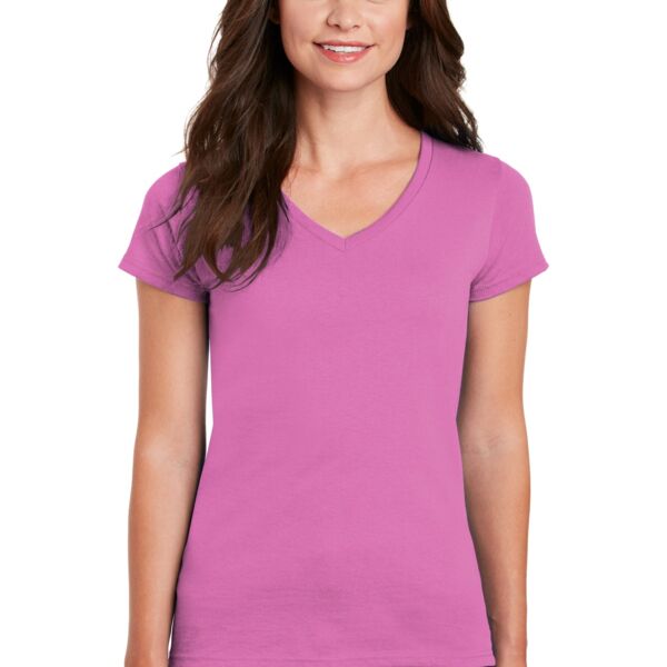 Ladies Heavy Cotton  100% Cotton V Neck T Shirt Thumbnail