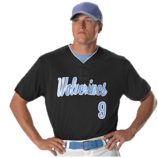 Two Button Mesh Baseball Jersey With Piping Thumbnail